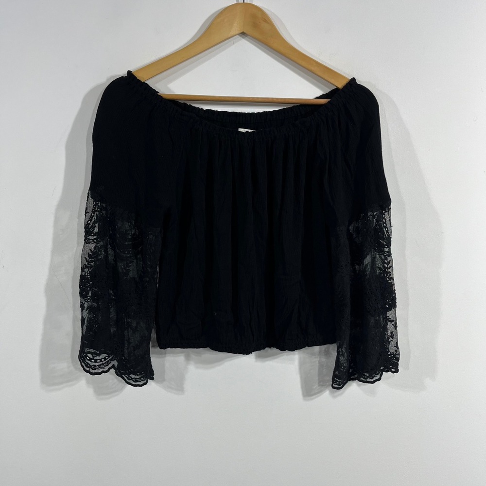 Forever 21 Renfair Layering Black Lace Bell‎ Sleeve Boho Top Womens Large Witchy